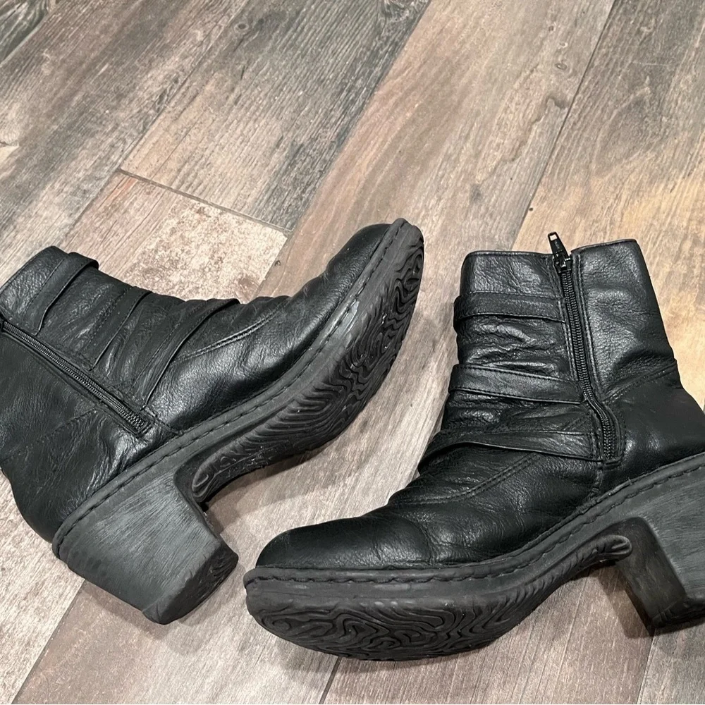 Lassen Black Leather 3-strap Ankle Boot Booties Sz 10.5 Retro Military Goth